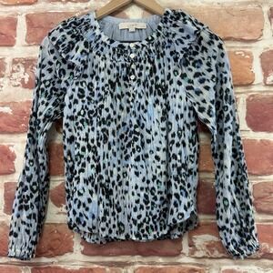 Ann Taylor Loft Top Women's XXS Petite Blue Multicolor Animal Abstract Shirt